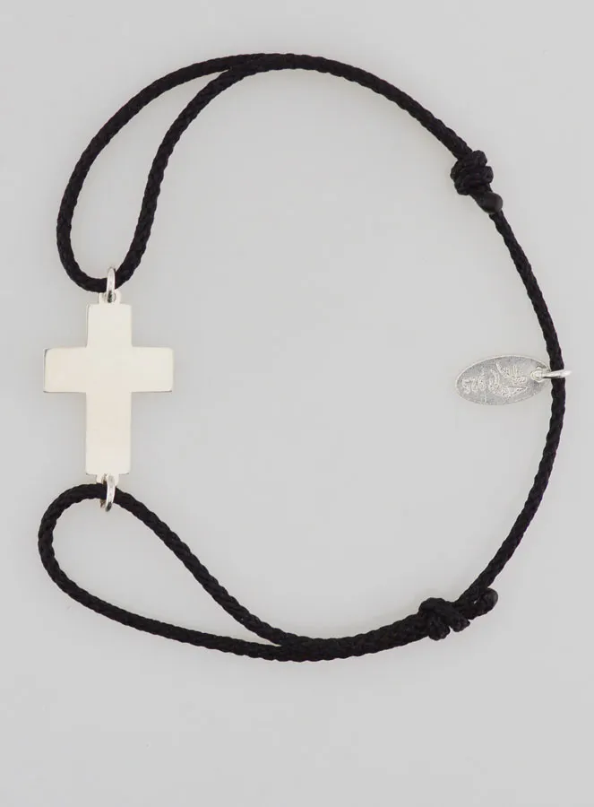 Silver and Black Rope Bracelet with Cross (pic 1)
