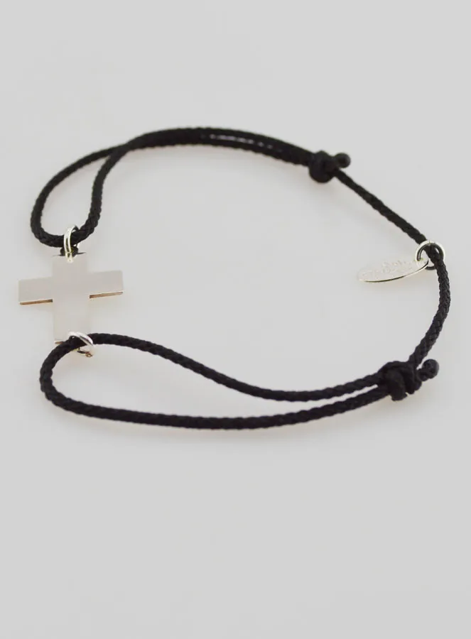 Silver and Black Rope Bracelet with Cross (pic 2)