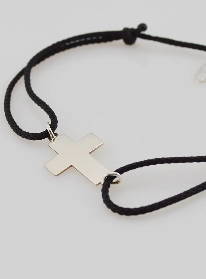 Silver and Black Rope Bracelet with Cross (pic 3)