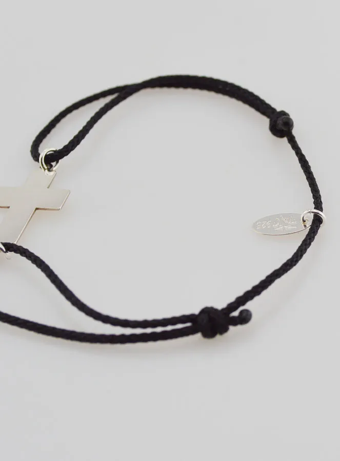 Silver and Black Rope Bracelet with Cross (pic 4)