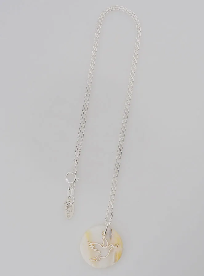 Religious Necklace Dove - Silver and Mother-of-Pearl (pic 3)
