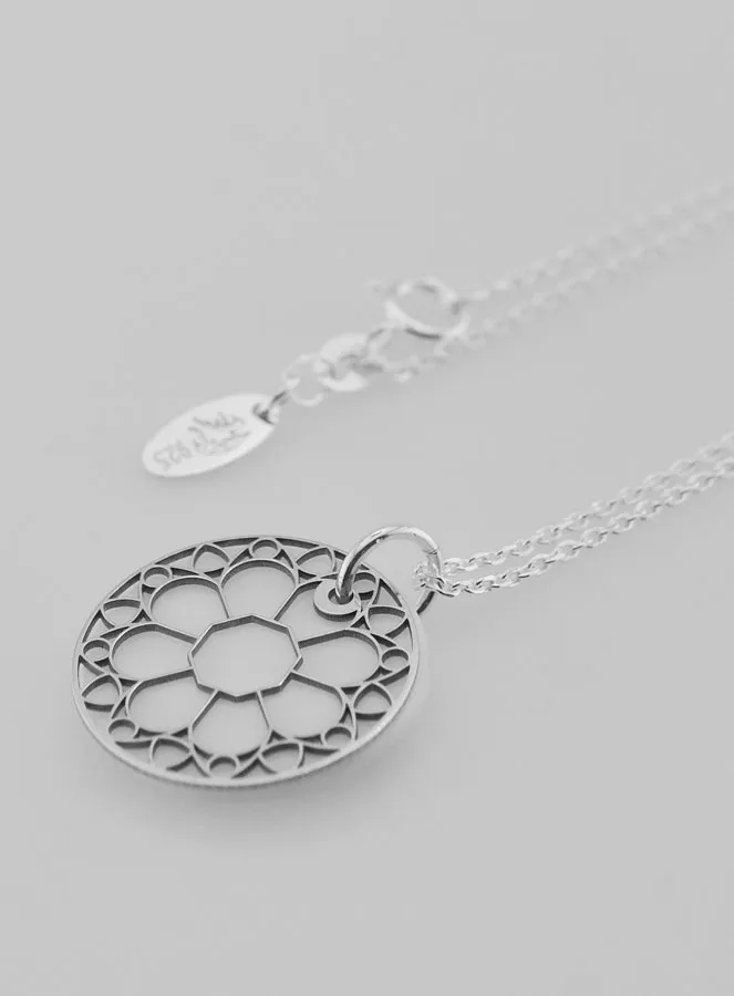 Religious Necklace Stained Glass Style - Silver and Mother-of-Pearl (pic 1)