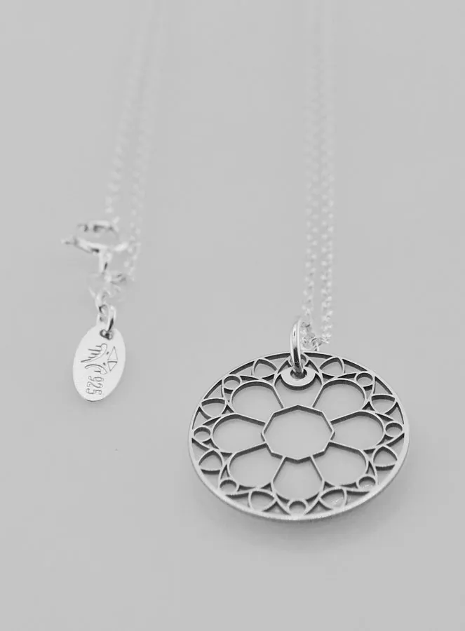 Religious Necklace Stained Glass Style - Silver and Mother-of-Pearl (pic 2)