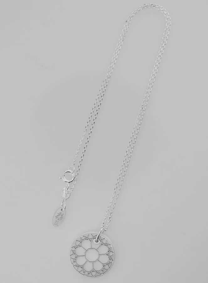 Religious Necklace Stained Glass Style - Silver and Mother-of-Pearl (pic 3)