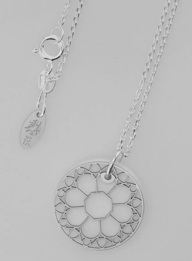 Religious Necklace Stained Glass Style - Silver and Mother-of-Pearl (pic 4)