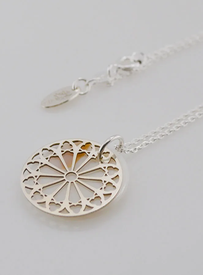 Religious Necklace Stained Glass Style - Silver and Mother-of-Pearl (pic 1)