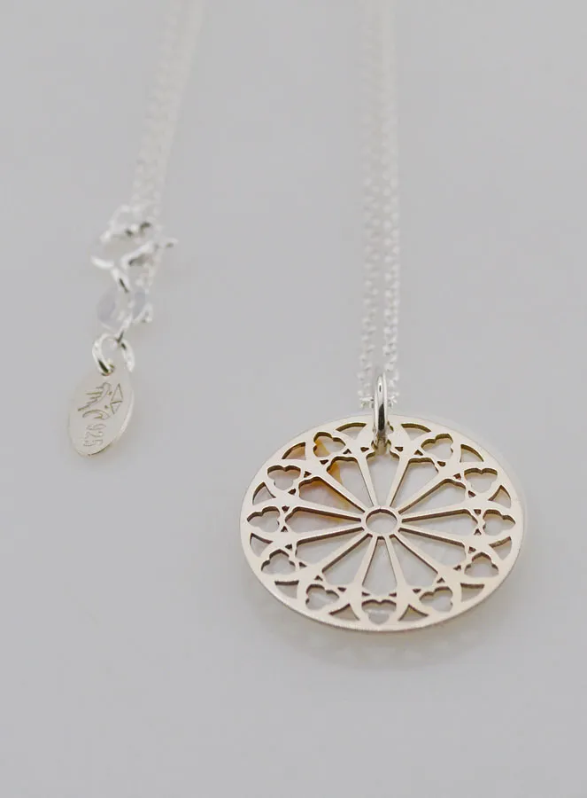 Religious Necklace Stained Glass Style - Silver and Mother-of-Pearl (pic 2)