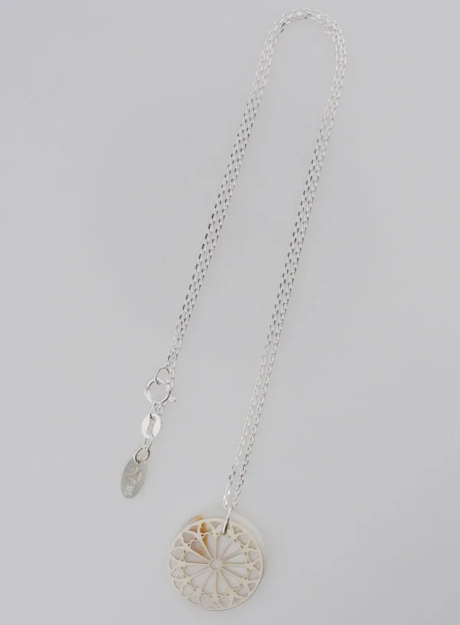 Religious Necklace Stained Glass Style - Silver and Mother-of-Pearl (pic 3)