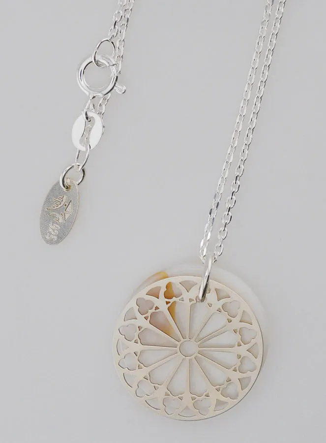 Religious Necklace Stained Glass Style - Silver and Mother-of-Pearl (pic 4)