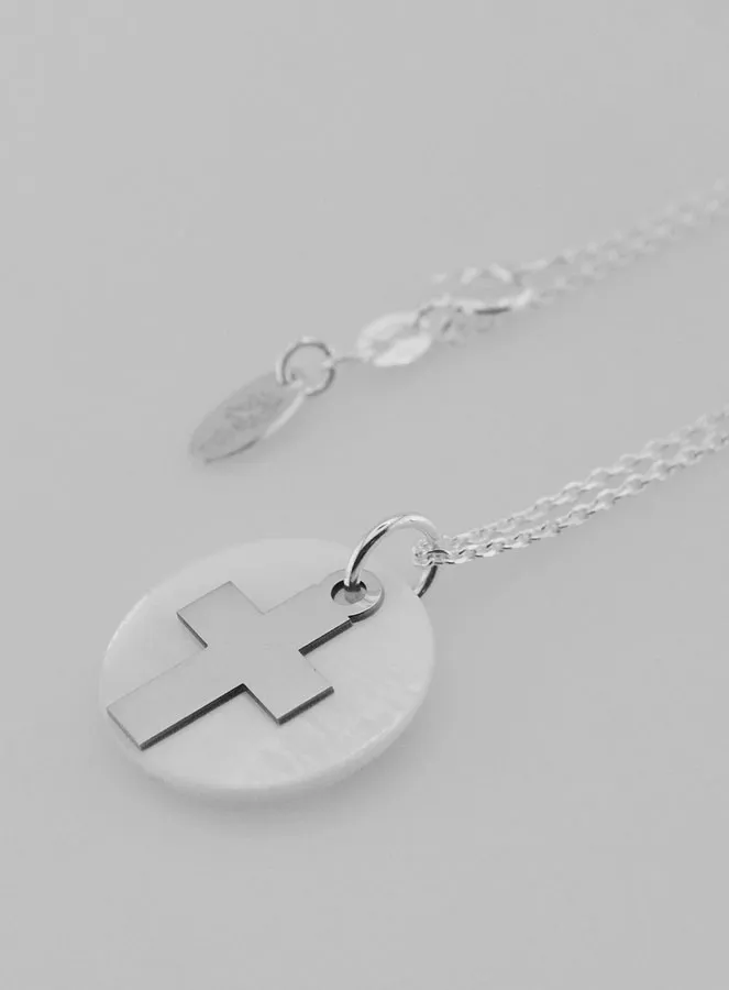 Religious Necklace Cross - Silver and Mother-of-Pearl (pic 1)