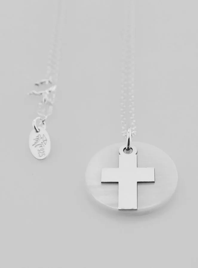 Religious Necklace Cross - Silver and Mother-of-Pearl (pic 2)