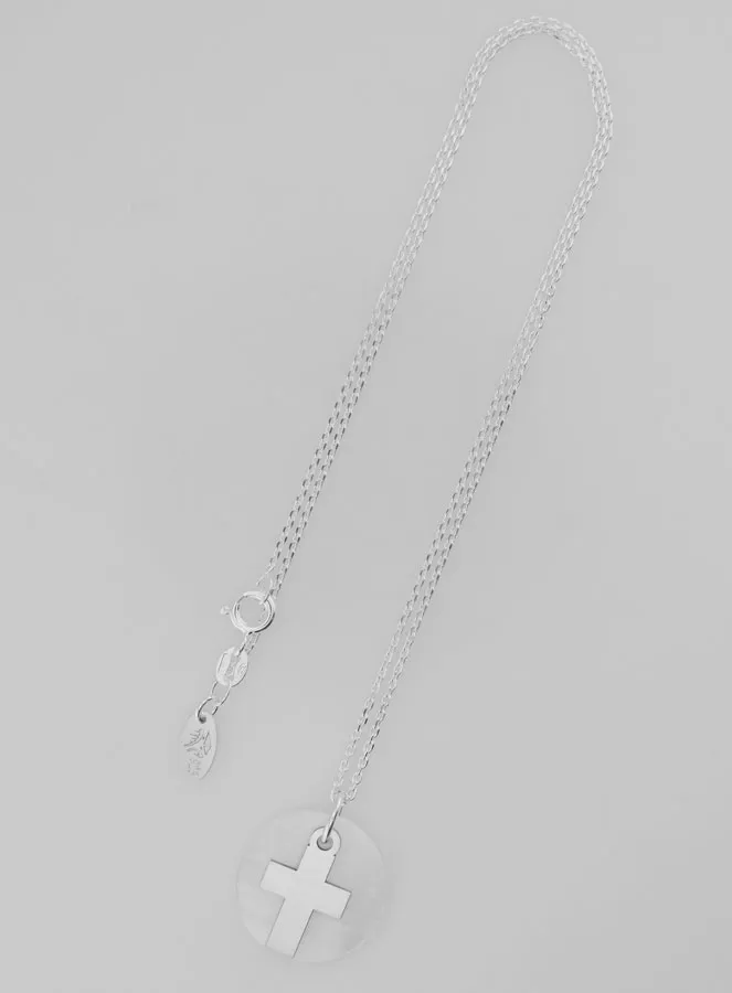 Religious Necklace Cross - Silver and Mother-of-Pearl (pic 3)