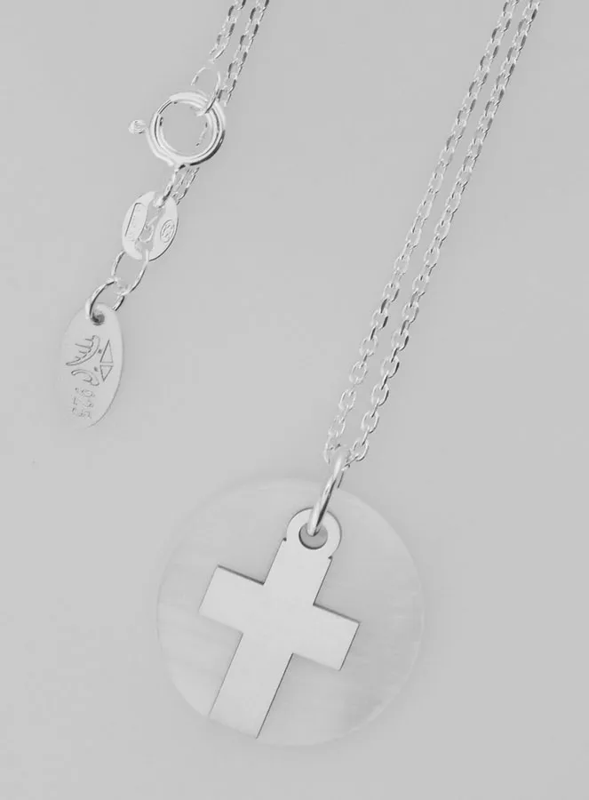 Religious Necklace Cross - Silver and Mother-of-Pearl (pic 4)