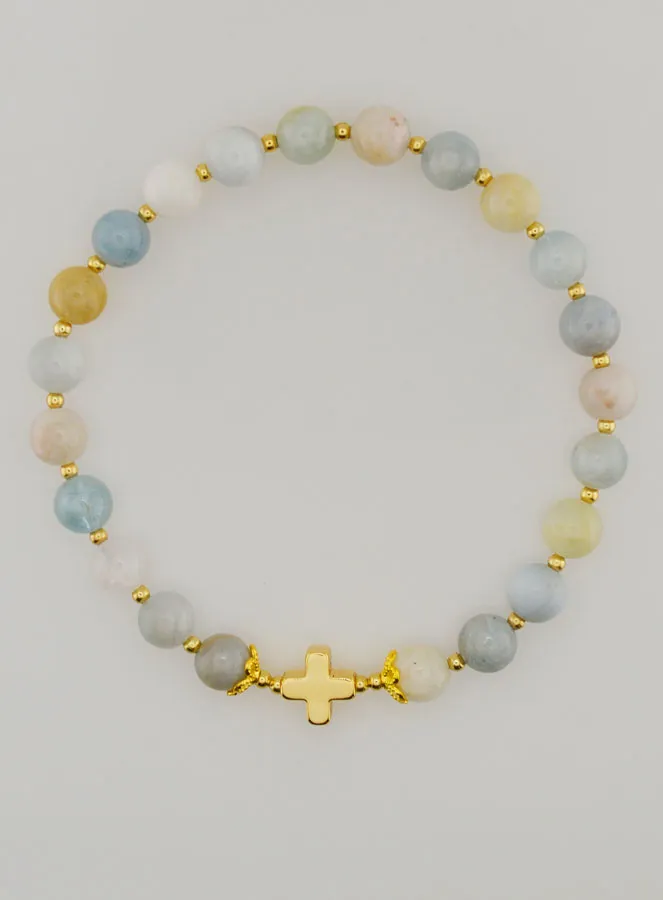 Aquamarine Bracelet with Cross - 6mm (pic 1)