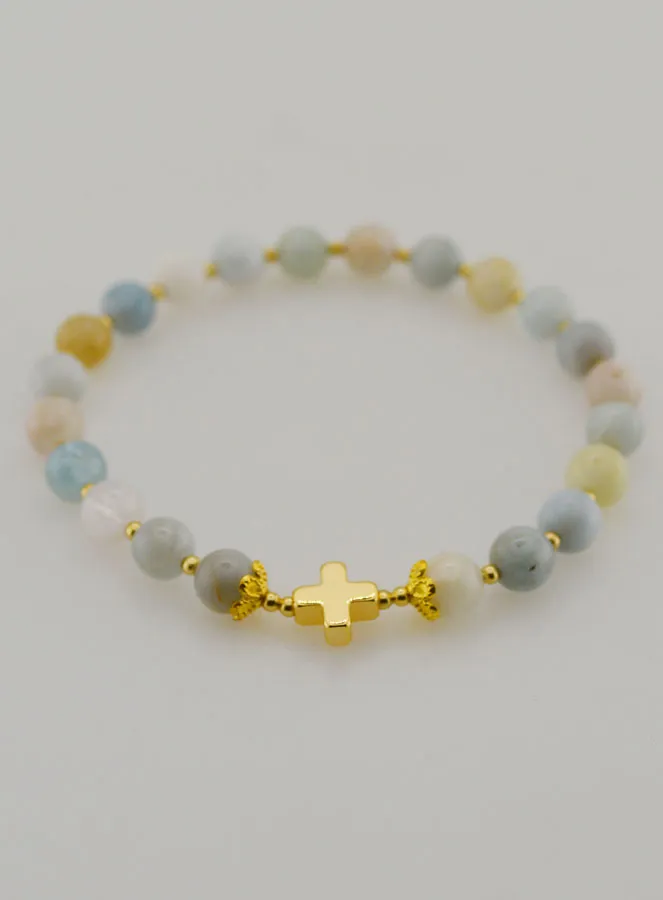 Aquamarine Bracelet with Cross - 6mm (pic 2)