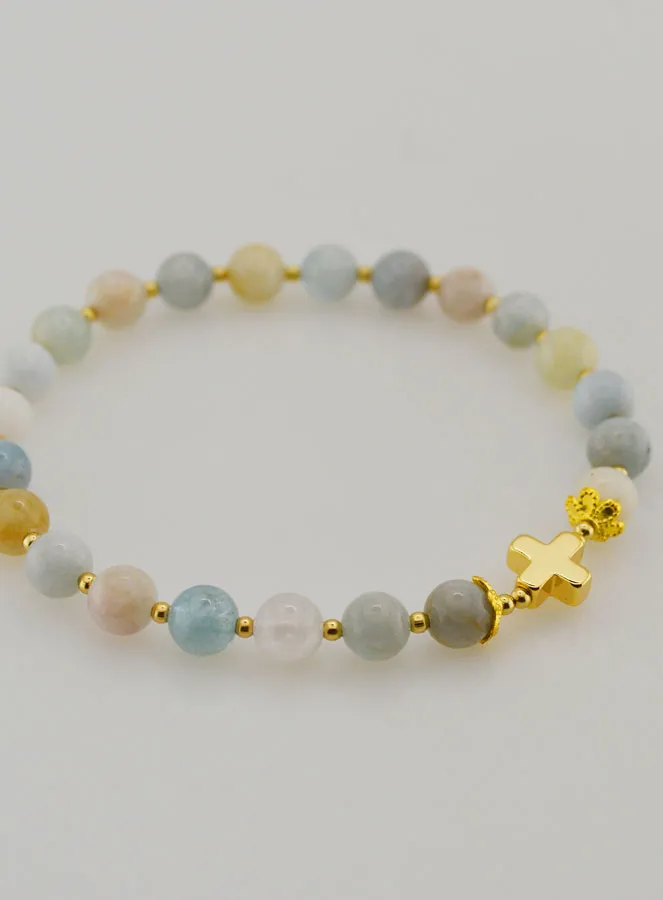 Aquamarine Bracelet with Cross - 6mm (pic 3)