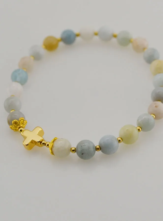 Aquamarine Bracelet with Cross - 6mm (pic 4)