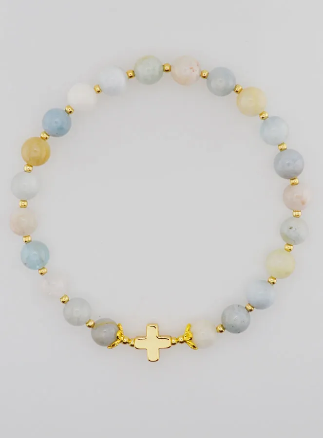 Bracelet with Cross - Aquamarine 6mm (pic 1)