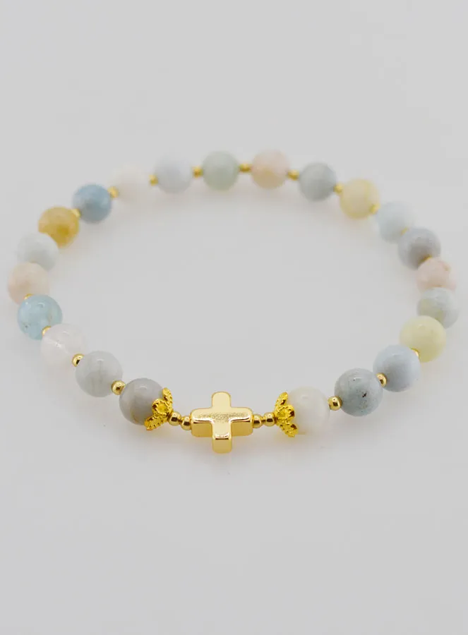 Bracelet with Cross - Aquamarine 6mm (pic 2)