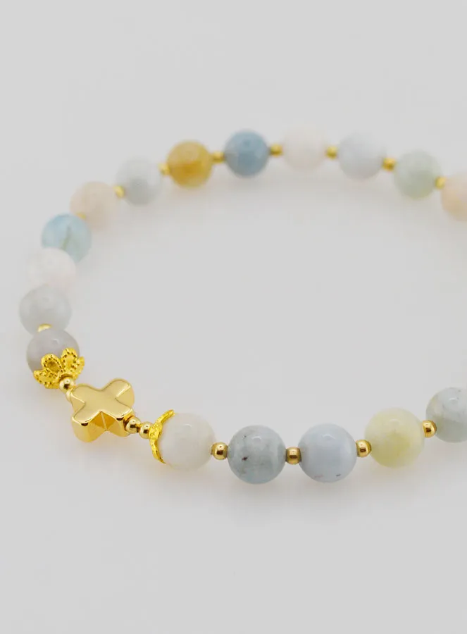 Bracelet with Cross - Aquamarine 6mm (pic 3)