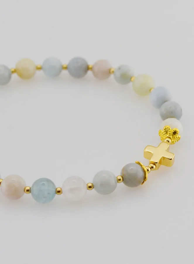 Bracelet with Cross - Aquamarine 6mm (pic 4)