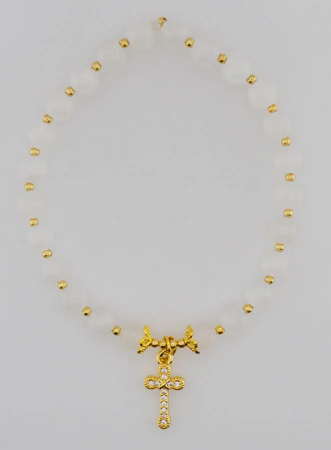 Moonstone Bracelet and Cross - 6mm (pic 1)