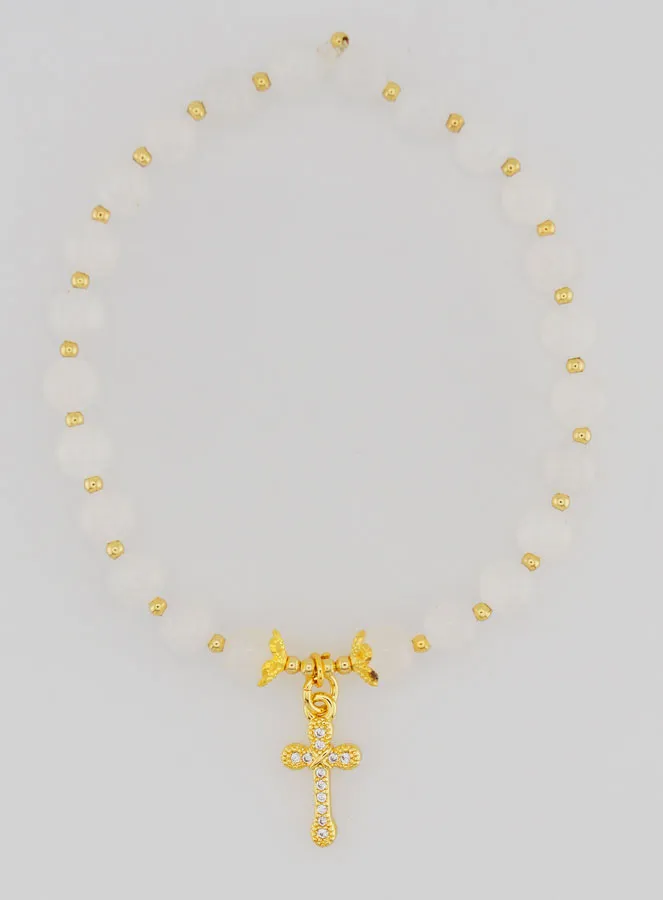 Bracelet with Cross - Moonstone 6mm (pic 1)