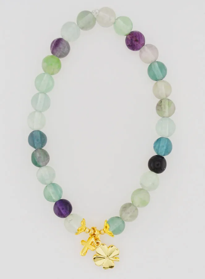 Bracelet with Cross and Clover - Fluorite 6mm (pic 1)