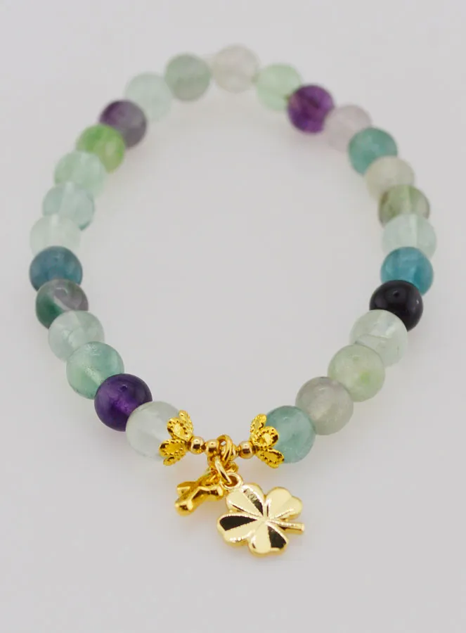 Bracelet with Cross and Clover - Fluorite 6mm (pic 2)