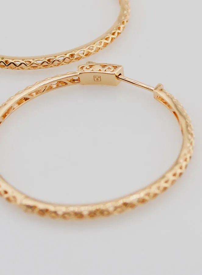 Openwork Creole Earrings 40mm - Gold Plated (pic 3)