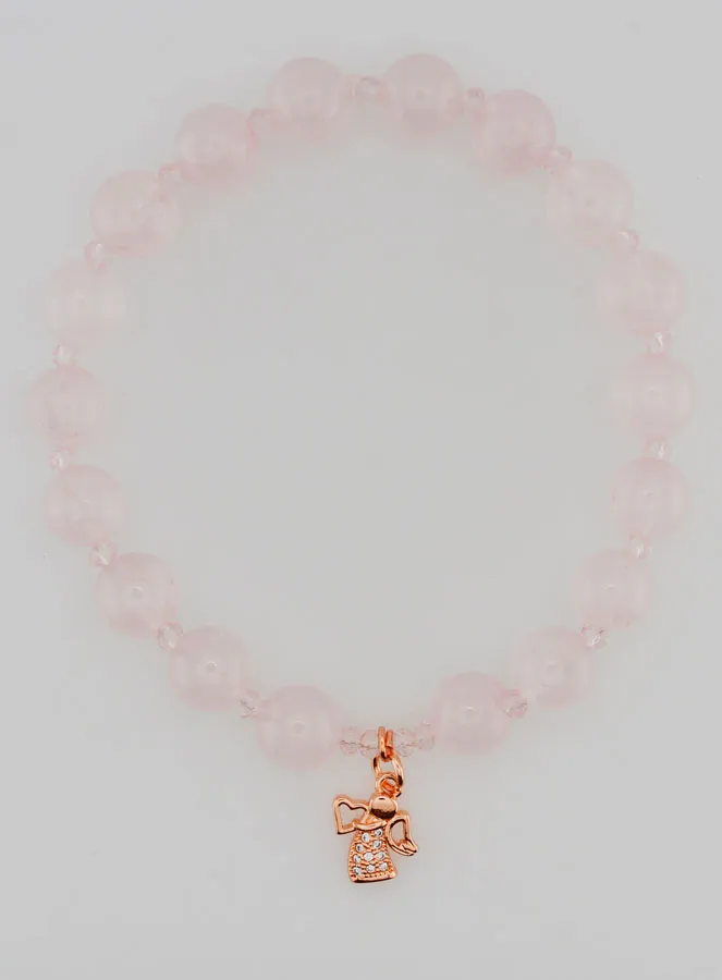 Bracelet Rose Quartz 8mm and Rhinestone Angel (pic 1)