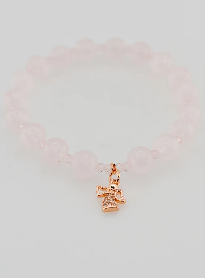 Bracelet Rose Quartz 8mm and Rhinestone Angel (pic 2)