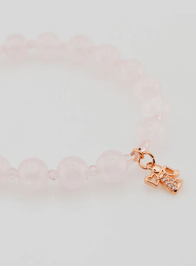Bracelet Rose Quartz 8mm and Rhinestone Angel (pic 3)