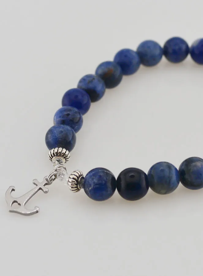 8mm Sodalite Bracelet and Anchor Pendant (pic 3)