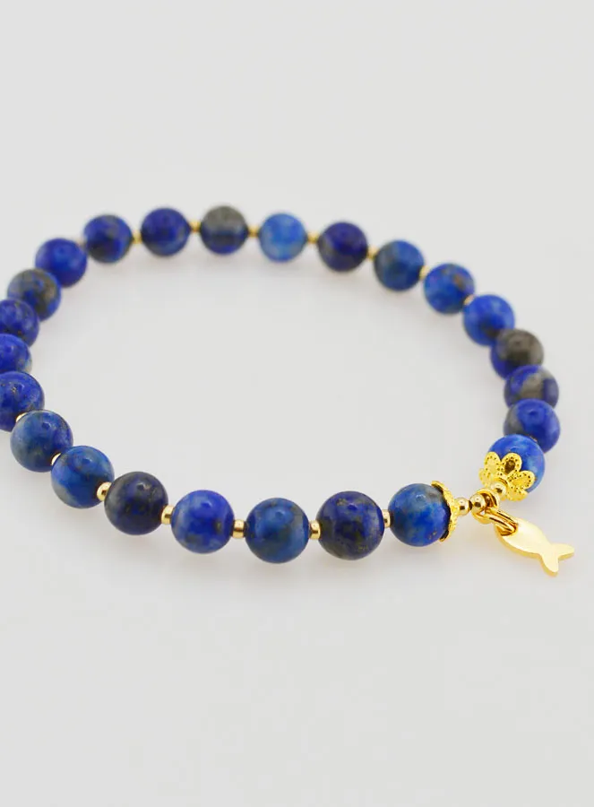 Bracelet with Lapis Lazuli 6mm and Fish Pendant (pic 3)