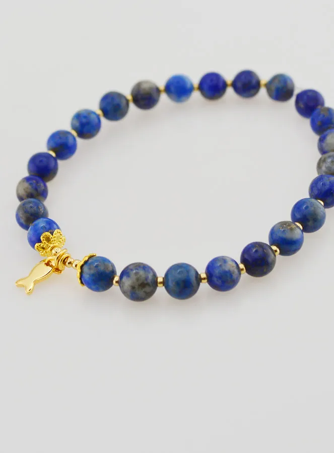 Bracelet with Lapis Lazuli 6mm and Fish Pendant (pic 4)