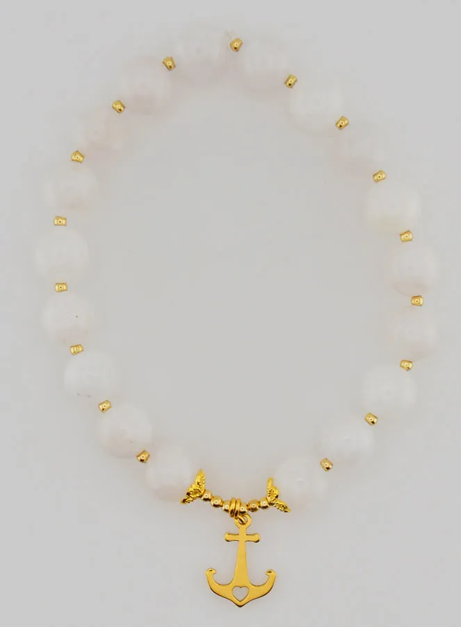 Moonstone Bracelet 8mm and Anchor Pendant (pic 1)