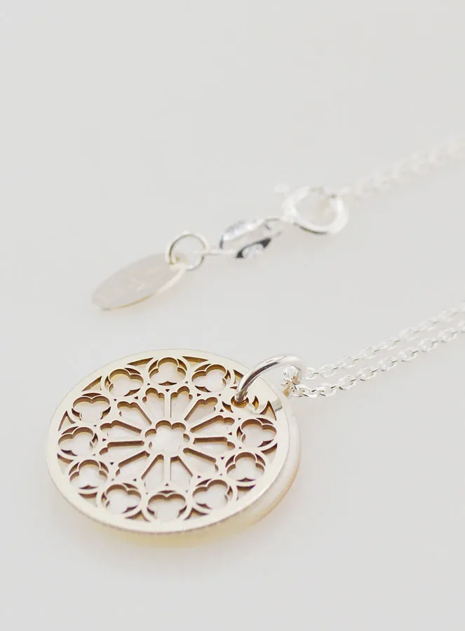 Religious Necklace in Stained Glass Style - Silver and Mother-of-Pearl (pic 1)