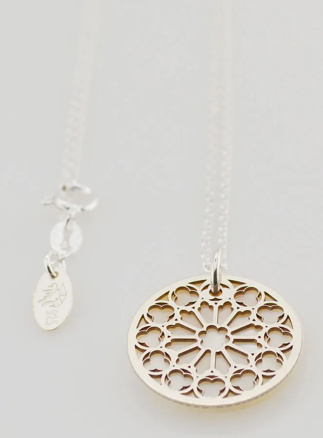 Religious Necklace in Stained Glass Style - Silver and Mother-of-Pearl (pic 2)