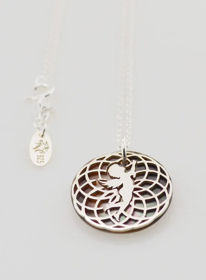 Religious Necklace Angel - Silver and Black Mother-of-Pearl (pic 2)