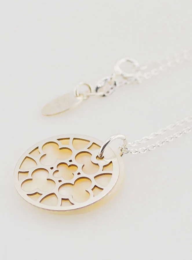 Religious Necklace Stained Glass - Silver and White Mother-of-Pearl (pic 1)