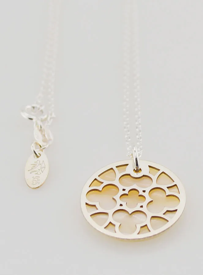 Religious Necklace Stained Glass - Silver and White Mother-of-Pearl (pic 2)