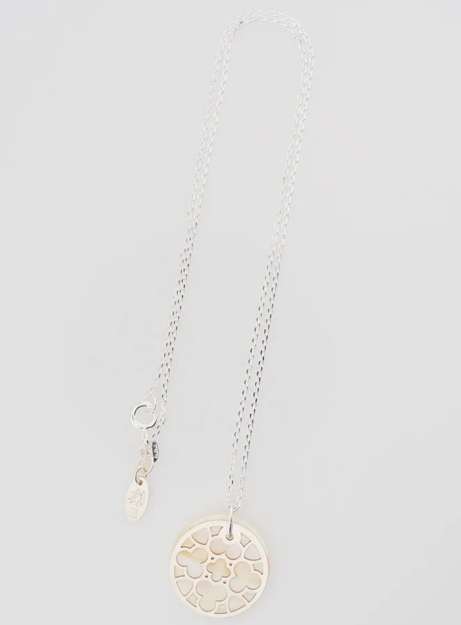 Religious Necklace Stained Glass - Silver and White Mother-of-Pearl (pic 3)