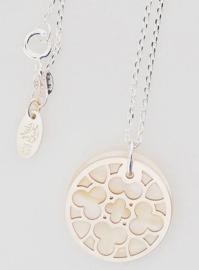 Religious Necklace Stained Glass - Silver and White Mother-of-Pearl (pic 4)