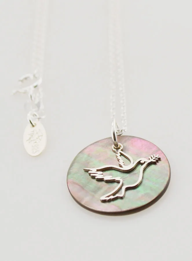 Religious Necklace Silver Dove and Black Mother-of-Pearl (pic 2)