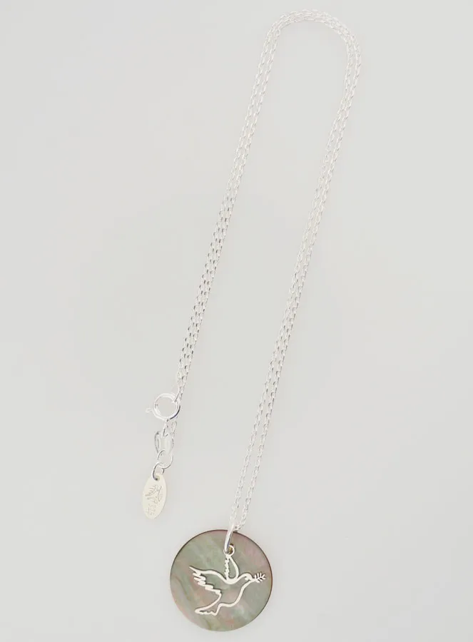 Religious Necklace Silver Dove and Black Mother-of-Pearl (pic 3)