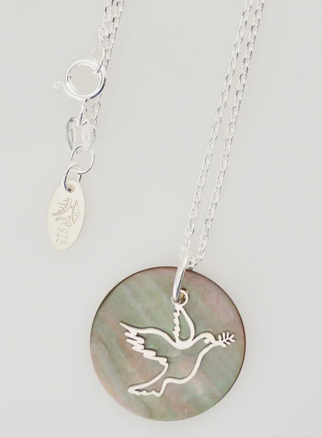 Religious Necklace Silver Dove and Black Mother-of-Pearl (pic 4)