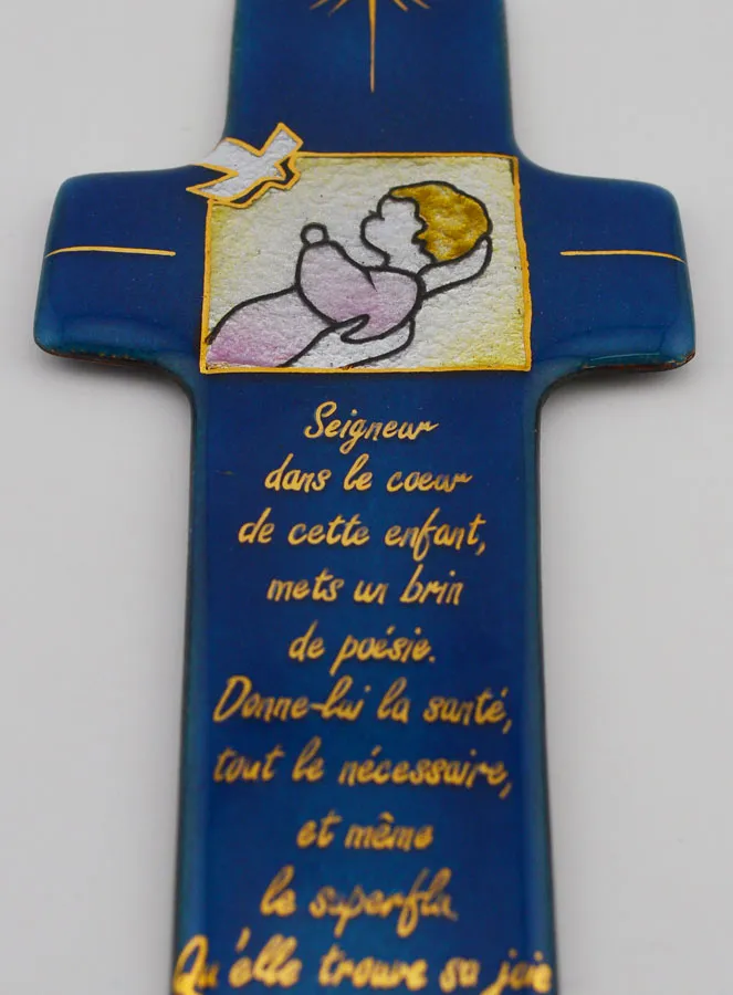 Baptismal Cross for Girl with Prayer in Lebanese Enamels (pic 2)