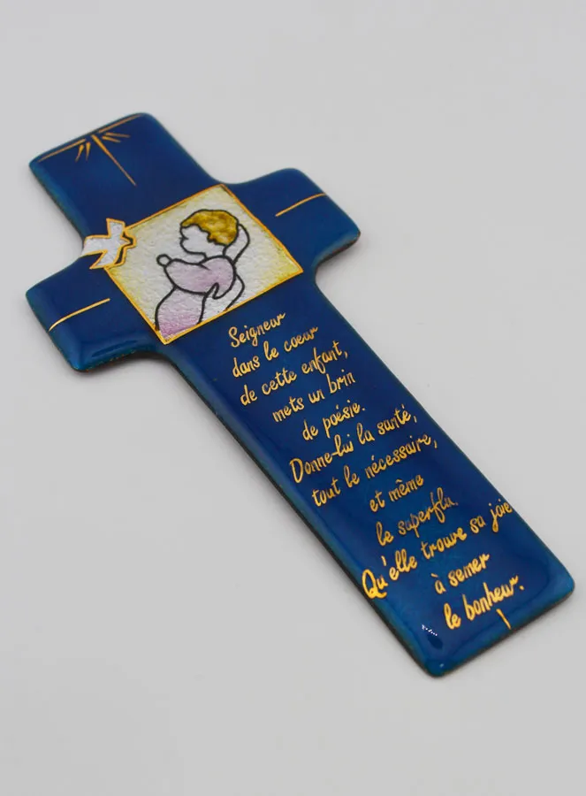 Baptismal Cross for Girl with Prayer in Lebanese Enamels (pic 3)