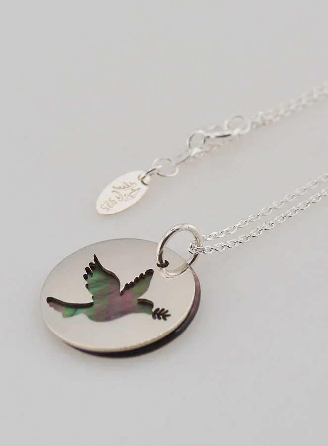 Religious Necklace Openwork Dove - Silver and Mother-of-Pearl (pic 1)